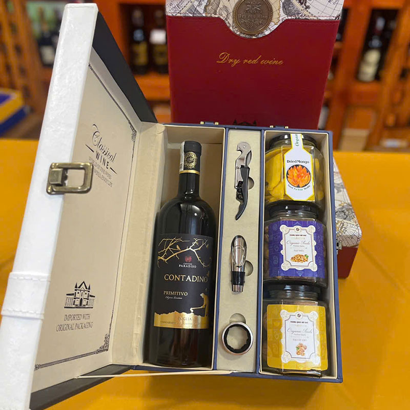 Set Quà Rượu Vang Ý Và Hũ Hạt