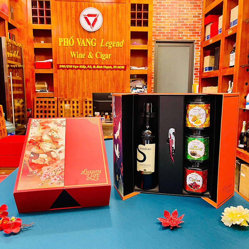 Hộp Quà Tết Rượu Vang & Hạt Dinh Dưỡng Pv09